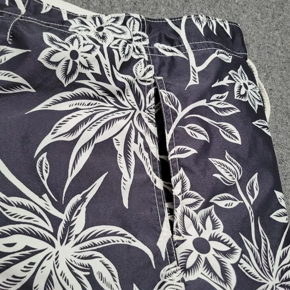 Vintage Polo Jeans Co Shorts Men Large Black White Floral Board Trunks 90s Y2K